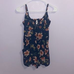 Navy Romper with pink flowers